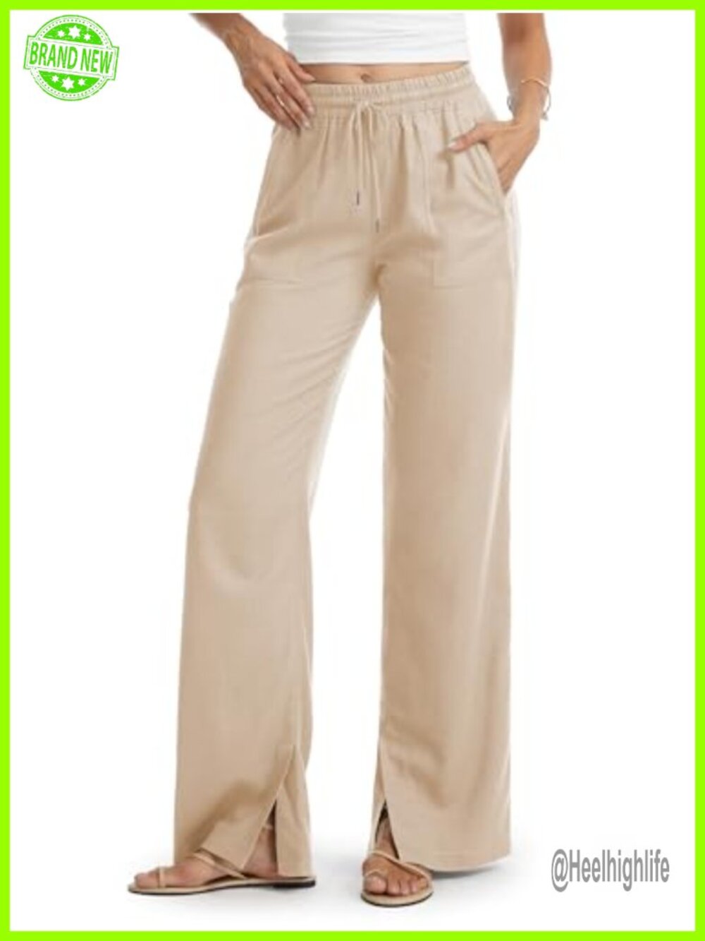 Tall Women Linen Pants Wide Leg Side Slit Palazzo Lounge with Pockets